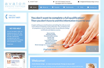 Avalon Beauty College website - Perth web design